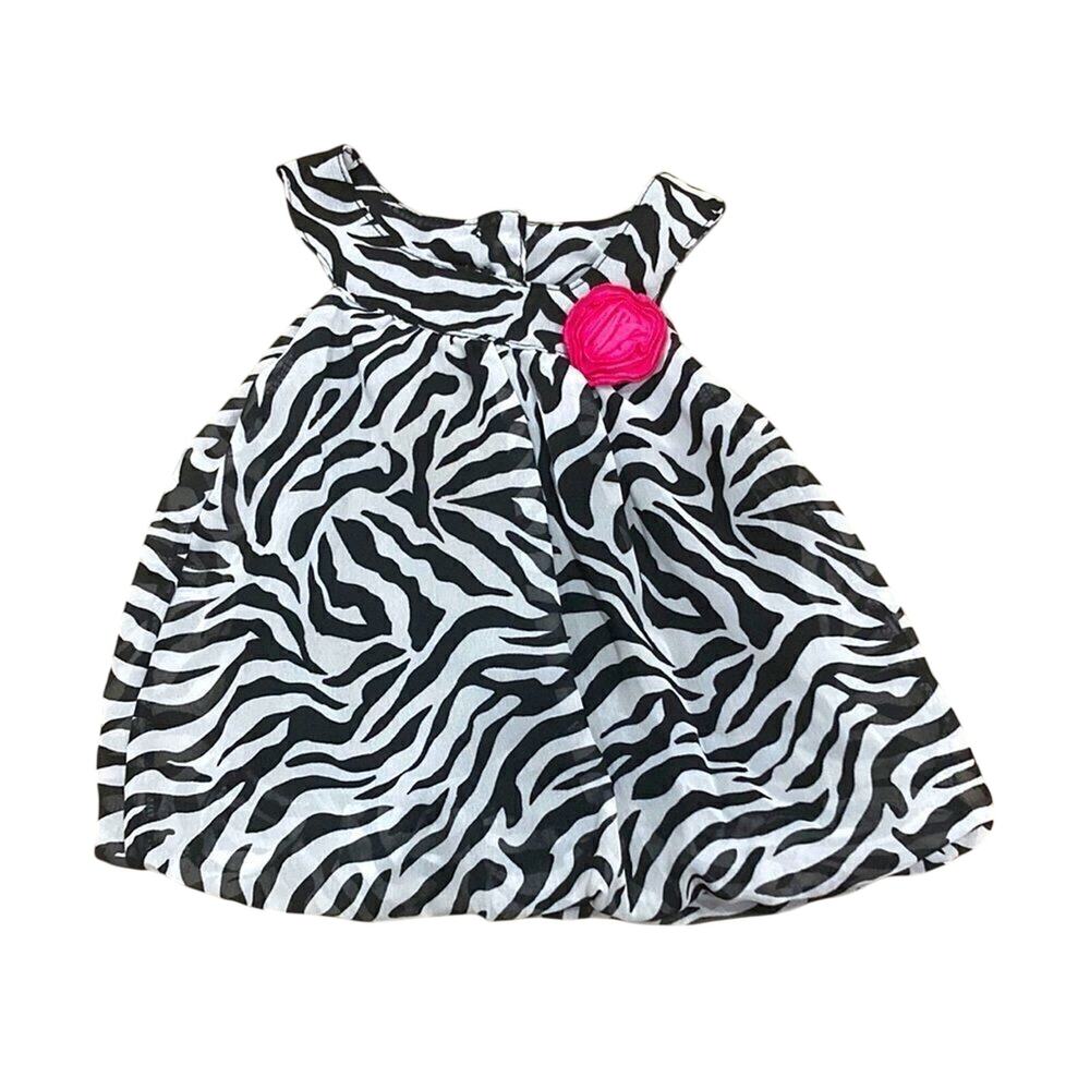 Healthtex Infant Girl’s Zebra Print dress Pink Flower Appliqué Size 12M